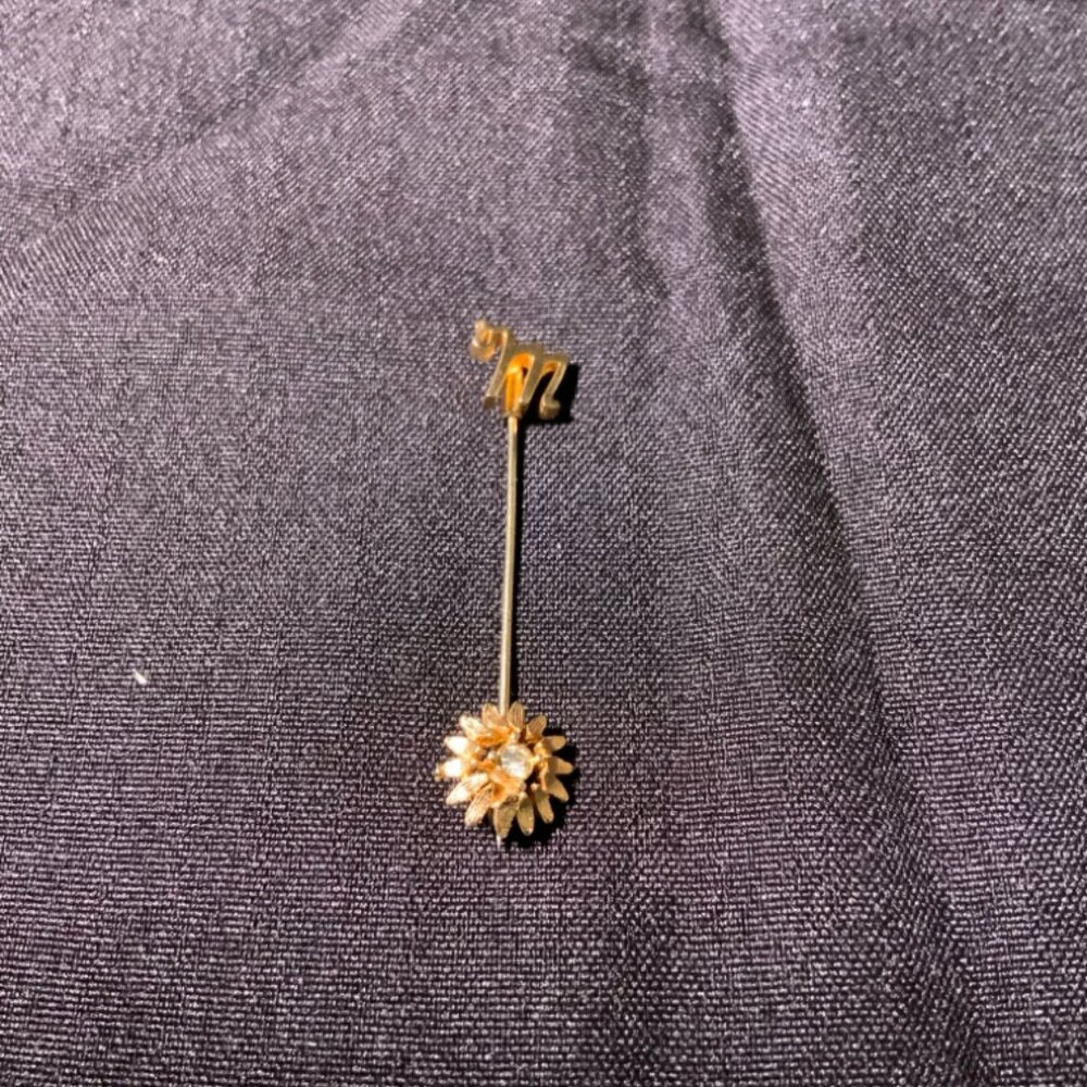 Vtg. Gold Filled “M” and Sunflower Hatpin